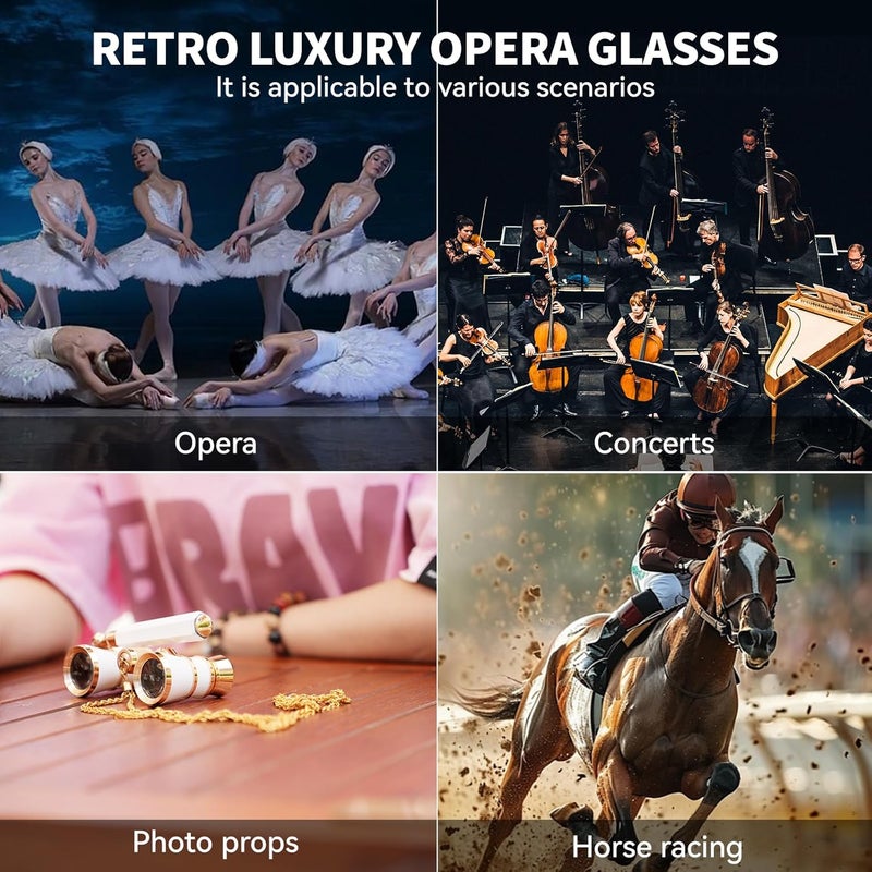 BOSTRON 3X25 Opera Glasses Theater Binoculars Compact with Adjustable Handle & Chain, Portable Vintage Theater Glasses Mini Binoculars for Adults Women Kids for Concerts Opera Houses Cinema, Gold - Image 5